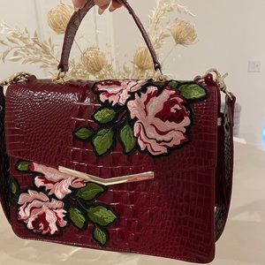 Brahmin Red Leather Francine Special Edition Flower Patch Top handle tote